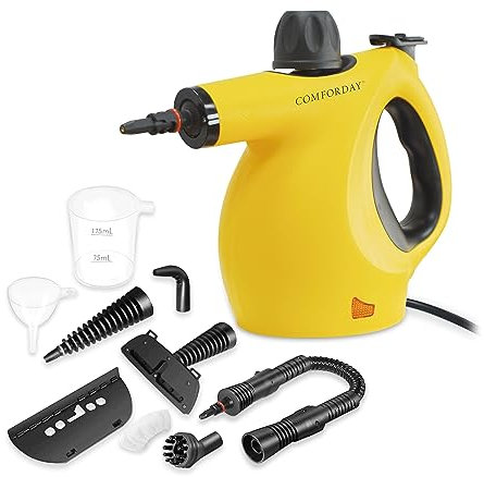 COMFORDAY Limpiador de Vapor de Mano, Limpiador de Vapores Portátil de Usos Múltiples con 9 Accesorios para Quitar Manchas, Alfombras, Cortinas, Asientos de Auto, Cocina, Chinches, Piso, Baño
