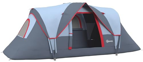 Outsunny 5 Man Camping Tent, Large Tunnel Tent, UV Protection 3000mm, Water Resistant Hiking Shelter with Groundsheet and Carry Bag, 455L x 220W x 180H cm, Grey