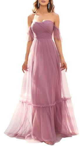Ever-Pretty Abiti da Sera dalla Spalla Stile Impero Linea ad A Tulle Lunghezza del Piano da Donna Orchidea 38EU