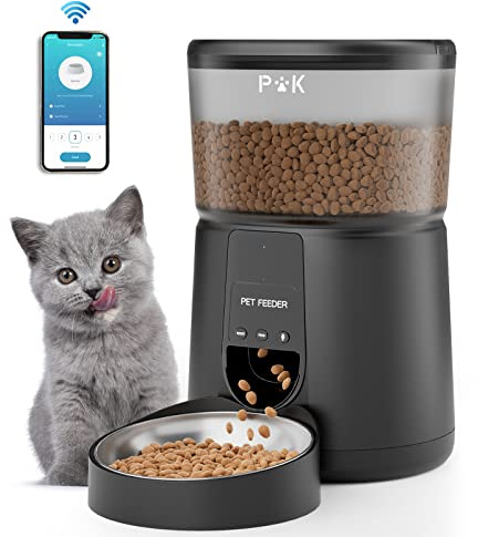 PUPPY KITTY Distributore Automatico Cibo per Gatti e Cani, 2.4G Wifi Mangiatoia Automatica con Timer, Funzione di Registrazione del Suono, Fino a 10 Pasti al Giorno