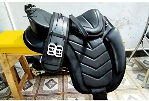 WILD RACE Freemax Genuine Soft Leather Saddle Treeless Saddle (17, Black)