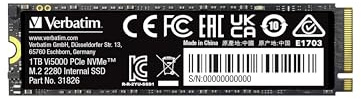 Verbatim Vi5000 NVMe M.2 SSD 1 TB, internes SSD-Laufwerk mit PCIe Gen 4, bis zu 5.000 MB/s Lesegeschwindigkeit, Hochleistungs-SSD für Gaming PC und PlayStation 5, schwarz