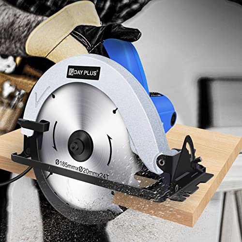 4500RPM Circular Saw Electric Heavy Duty Wood Metal Cutting Tool TCT Blade 180mm 0 to 45° Bevel Angle, 180mm Saw Blade, Max Cutting Depth 55mm, Ideal for Wood, Plastic, Soft Metal
