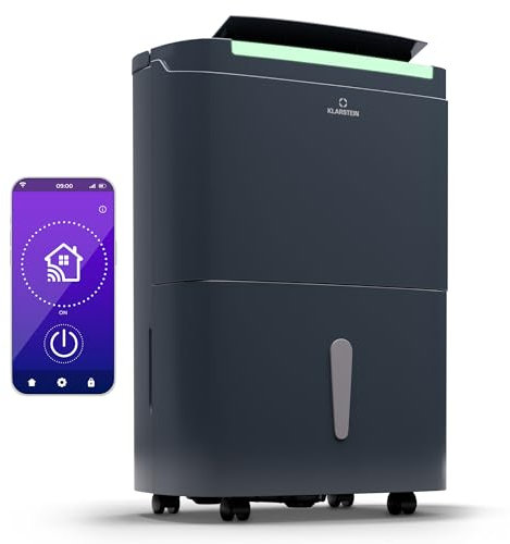 Klarstein DryFy Connect 30L Deshumidificador Inteligente, WiFi, 30L/24h, Depósito 5L, Control App, Temporizador 24h, Desagüe Continuo, Portátil para Habitaciones 25-30m², Antracita