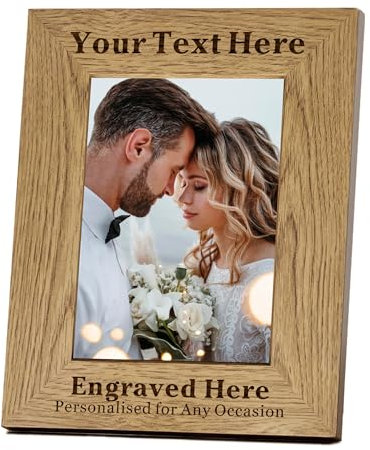 Personalised Photo Frame 6x4 Picture Frames Engraved Wooden Picture Frames with Any Text for Him Her Mum Mothers Day Wedding Graduation Christmas Valentines (Portrait)