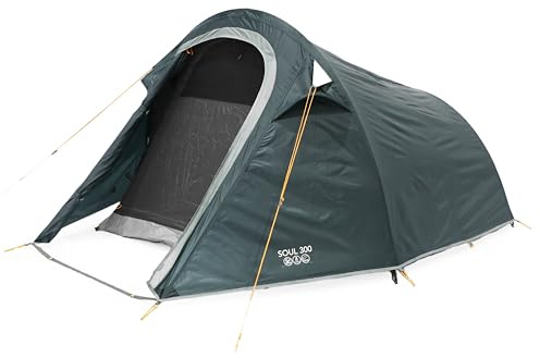 Vango Soul Tent with Darkened Bedroom, Compact, Lightweight, Tunnel, Easy to Pitch, Backpacking, Festivals, Wild Camping, Hiking, 3000mm HH (Deep Blue, 300 (3 Person))