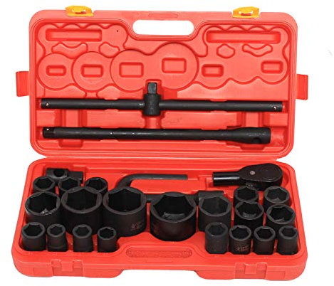 26-Tlg 3/4 & 1 Pouce 21-65mm Jeu De Douilles,Coffret De Cliquet Pour Camion,Coffret Douille Poids Lourd,Douilles Voiture Jeu De Clés à Douille