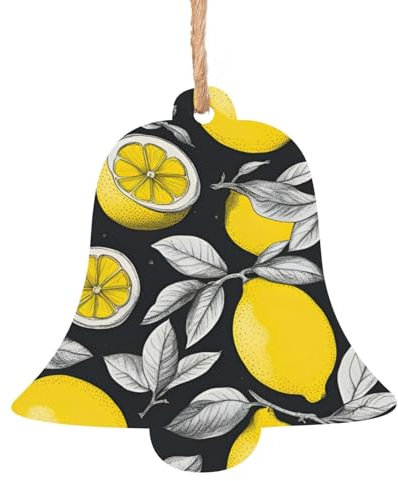 Adornos de madera con estampado de frutas de limón, letreros de puerta en forma de campana, decoración colgante de árbol de Navidad, 4 piezas