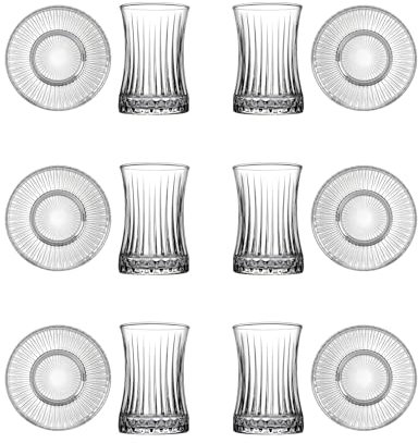 NORDIC SCHILLER Türkische Teegläser Set 170 ml 12-teilig (6 Teeglaser - 6 Untertasse - 6 Personen Set), Türkische Teegläser Mit Untertasse, Tea Glasses, Tee Gläser