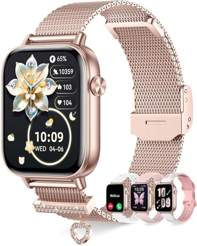 Erkwei Orologio Smartwatch Donna con Effettua/Risposta Chiamate 4 Cinturini 1,83 Orologio Donna Contapassi Frequenza Cardiaca Sonno 110+ Sportive Smart Watch per Android/iOS, Oro Rosa