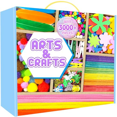 Arts and Crafts Supplies for Kids - 3000Pcs Craft Kit with Pipe Cleaners Crafts for Kids All in Art Crafting Box DIY School Supplies Materials Set Toys Gifts for Girls Boys Age 4 5 6 7 8 9 10 11 & 12