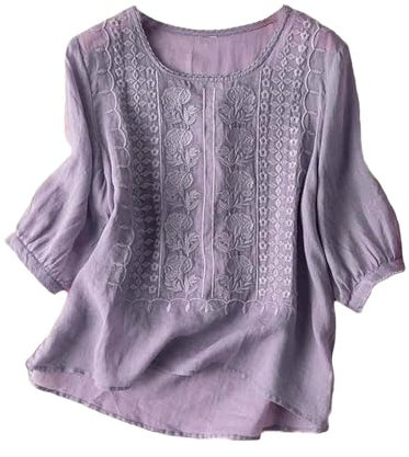 Angxiwan Boho Tops for Women UK Festival Linen Tops for Women UK Plus Size Short Sleeve Tunic Blouse Retro Jacquard T-Shirts Baggy Loose Fit Shirt Lightweight Flowy Linen Shirt Boho Blouse