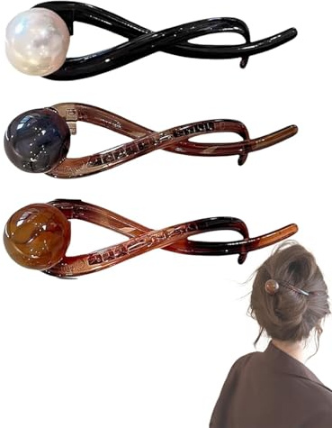 KEMUZ 3 Pezzi Fermaglio per capelli con perle francesi, Fermagli per Capelli Eleganti da Donna, twist vintage, fermaglio antiscivolo per coda di cavallo, gioielli per capelli da donna