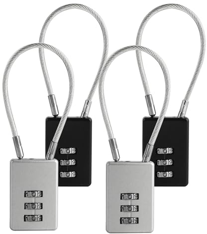 4 Pcs Suitcase Locks Combination Padlocks with Code, 3-Digit Luggage Locks with Flexible Steel Cable, Bag Lock for Traveling Bags Backpacks Gym Locker Suitcases(Silver, Black)