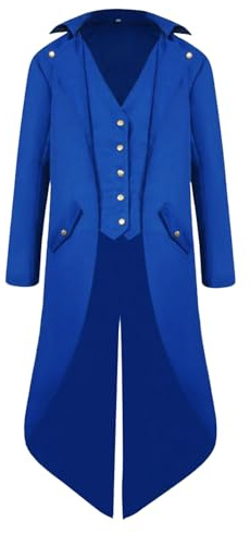 QEKFDOV Men's Steampunk Tailcoat,Medieval Gothic Victorian Frock Coat,Vintage Tailcoat Jacket Halloween Cosplay Costume (blue, L)