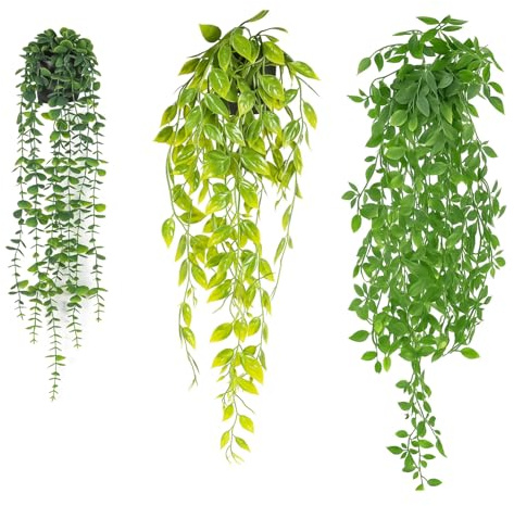 JF HOME BLISS Artificial Hanging Plants Fake Ivy Vine with Pot Faux Greenery Hanging Basket for Indoor Outdoor Home Decor Wall Patio Office Shelf Room Decoration (3)