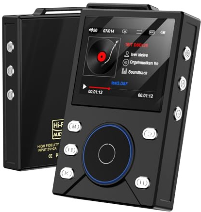 Gueray Lecteur MP3 HiFi 16GB avec Bluetooth 5.3 - Lecteur Audio Numérique Haute Résolution sans Perte, Supporte Radio FM, Enregistreur Vocal, Carte Mémoire 64GB (Extension jusqu'à 256GB)