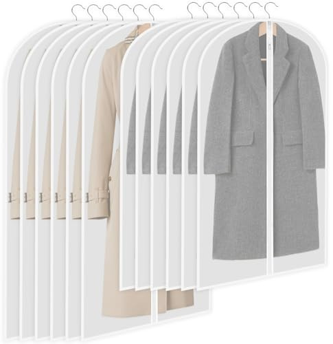 12 Fundas Ropa Armario Colgar con Cremallera, Bolsas Almacenaje Ropa Transparente 60x120/100cm, Funda Traje Bolsa Guardar Portatrajes Antipolvo Impermeable para Trajes Vestidos Camisas Noche Viajes