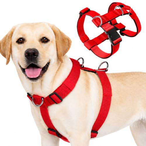 Inget drag hundsele, kraftig taktisk hundsele, justerbar mjuk vadderad husdjursväst sele för medelstora och stora hundar träning promenader, lätt och flyktsäker (röd, M)