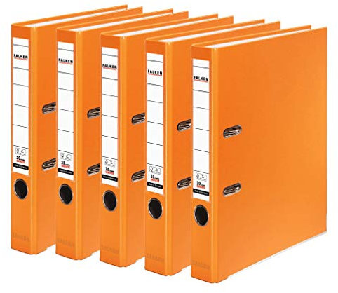Original Falken 5er Pack PP-Color Kunststoff-Ordner. Made in Germany. 5 cm schmal DIN A4 orange Vegan Ringordner Aktenordner Briefordner Büroordner Plastikordner Schlitzordner