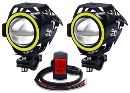 YnGia Fari fendinebbia per moto con Amber Halo, 2PCS U7 Fari anteriori per moto DRL 12V 24V con interruttore ON/ON/OFF a 3 fili, luci aggiuntive impermeabili con strobo a fascio alto anabbagliante