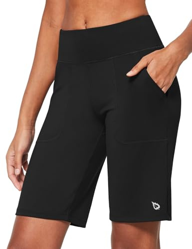 baleaf Women's Bermuda Shorts Knee Length High Rise Long Athletic Shorts Workout Walking Running Shorts Casual Summer Black XXXL