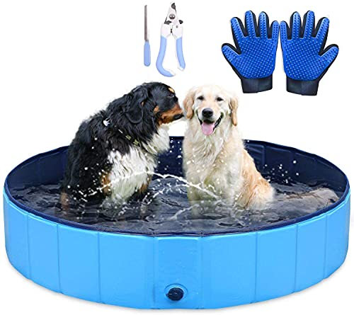 Icelus 140 * 30 cm Hundepool,Faltbarer Hunde Planschbecken Swimmingpool Katzen Hundebadewanne Pool Für Hund Katze PVC Rutschfester Haustier Badewan