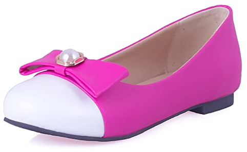 Bviennic Bride Mariage Flats Femmes Bout Rond Ballerina Ballet Dolly Chaussures Bows Décontractée Walking Comfy Femmes École Prom Bureau Loafers Rose-Rouge Taille 47 Eu-49Cn