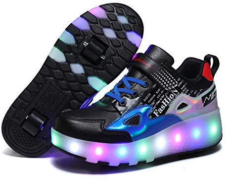 Aizeroth USB Aufladen 7 Farbwechsel LED Blinkend Schuhe Mit Doppelt Rollen Automatisch Räder Rochen Skateboardschuhe Outdoor Fitnessschuhe Gymnastik Laufschuhe Sneakers für Jungen Mädchen