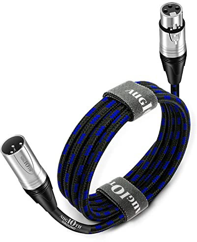 Augioth XLR Pro Microphone Cable 3-Pin Male to Female, Blue Balanced Shielded for Amplifier, Mixer, Speaker Systems, Recording Studio - 3 Meter