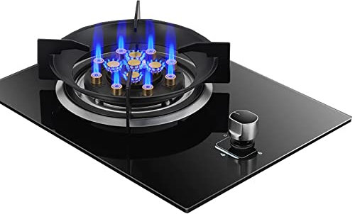 Cuisinière À Gaz 33 Cm, Cuisinière À Gaz 1 Brûleur, Brûleur Wok À Anneau De Feu 9,0 KW À 13 Cavités, Dessus En Verre Trempé Noir Avec Protection Anti-extinction, Convient For La Cuisine À Domicile