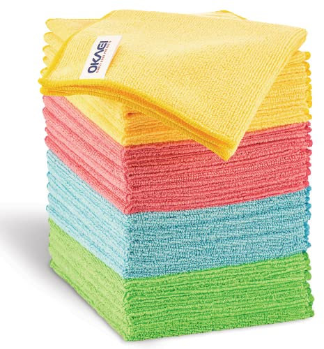 Okaei Mikrofasertücher 24 Stück, Reinigungstücher, Geschirrtücher, Mikcofasertücher, Putztücher Putzlappen, Fenster Tücher, Allzwecktücher, Sehr Saugfähig, 32x32 cm, Grammatur: 280g/m²