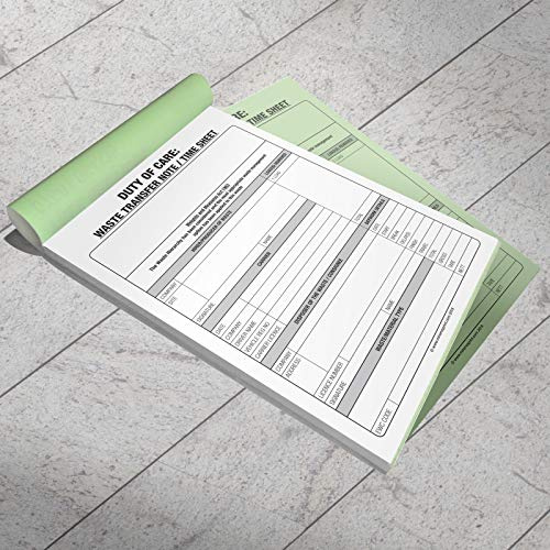 Duty of Care Waste Transfer Note Pad - Duplicate Carbonless Book - Timesheet - Pack of 1 A5