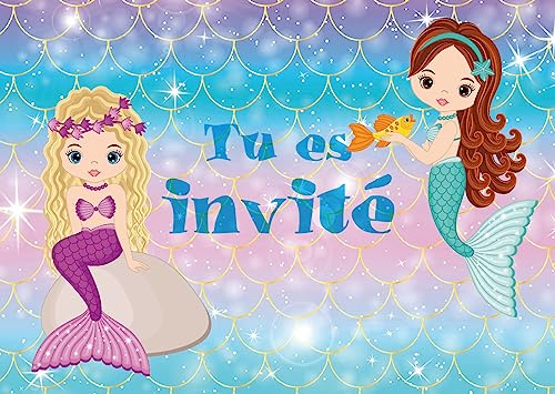 Edition Colibri Lot de 10 Cartes d‘invitation LES PETITES SIRÈNES en Français pour un anniversaire des filles ou pour une fête dans la piscine (11141 FR)