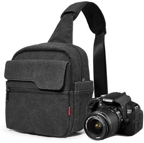 Cwatcun Small Shoulder Camera Bag for Photographer Canvas Water Resistant DSLR Sling Camera Bag Compatible with Nikon Sony Lightweigth