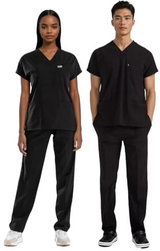 ELLYSHINE Professionella medicinska uniformer och skrubbar – mjukt stretchtyg scrubs uniformer kvinnor set – skrubbad topp och skrubbad botten, Svart, S