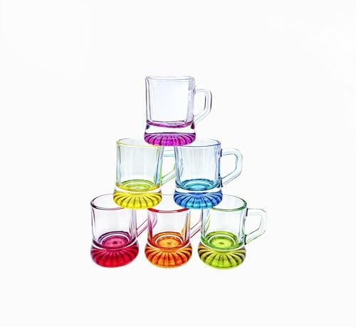 Carlso 12er-Set bunte Schnapsgläser mit Henkel, Shotgläser 2-3cl für Partys, Likörgläser, Aperitif-Gläser, vielseitig einsetzbar – Dessertgläser, ideal für Ramazzotti & Jägermeister (bunt)