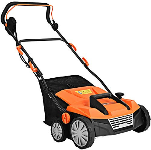 RELAX4LIFE 2 in 1 Scarificatore Elettrico, Profondità Regolabile, con 45L Sacchetto per la Raccolta dell'Erba, 1800W Estirpatore di Erbacce, Scarificatore Aeratore e Rastrello(45L/38cm,Arancione)