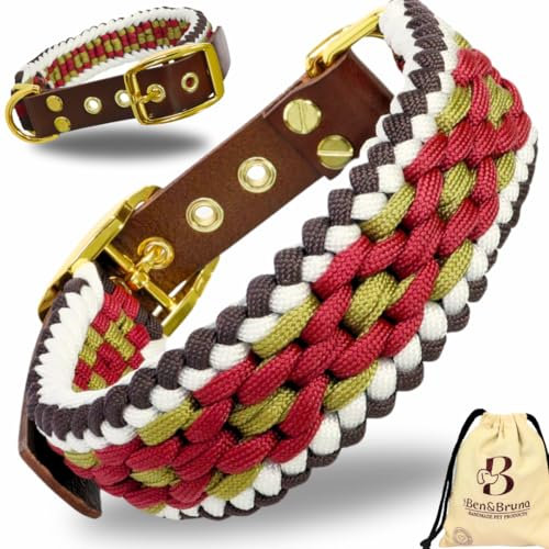 Ben&Bruno Hundehalsband | Breit & Verstellbar | 100% Handgefertigt | Robust, Sicher & Langlebig | Starkes Paracord Halsband | Halsbänder für Kleine, Mittelgroße & Große Hunde | XL