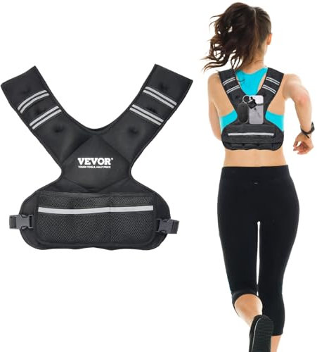VEVOR verstellbare Gewichtsweste 9-14,5 kg, mit 6 Ironsand-Gewichten & reflektierendem Streifen, Körpergewichtswesten-Trainingsset für Männer & Frauen, Trainingsgerät für Krafttraining Laufen