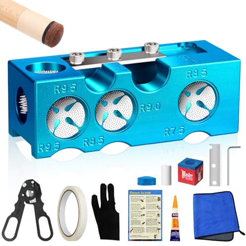 11-in-1-Pool-Queue-Spitzen-Former, professionelles Queue-Stick-Werkzeug-Set für Billard-Enthusiasten, Pool-Queue-Former, Zubehör für Ersatz und Formen von Queue-Spitzen (blau)