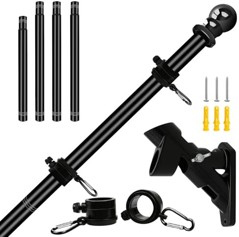 NQ Mât de Drapeau 1,5M avec Support, Français Mât pour Drapeau en Acier Inoxydable Extérieur, pour Les Fêtes et la Déco Maison (Noir)