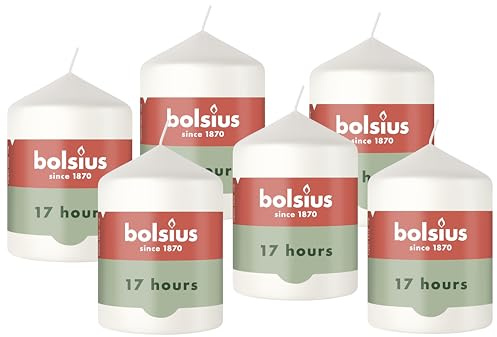 Bolsius - Bougie pilier lisse - Blanc - 8 x 5,8 cm - Non parfumée - Cire végétale naturelle - Sans huile de palme