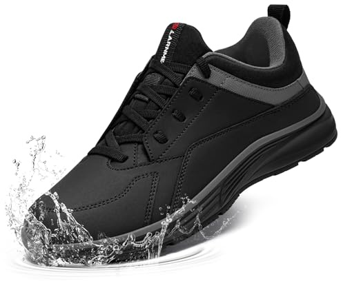 LARNMERN Chef Kitchen Shoes Men Women Non Slip Shoes Mens Waterproof Trainers Nurse Food Service Restaurant Hospital Footwear Slip-on,Gray Black/8 UK