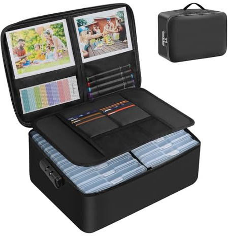 FUIJOL Grande boîte de rangement ignifuge pour photos avec 18 étuis intérieurs de 12,7 x 17,8 cm, boîtes de rangement pliables avec serrure, organiseurs photo portables et rangement avec poignée pour