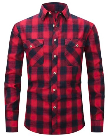 Casey Kevin Chemise Flanelle Homme Manches Longues Chemises a Carreaux Hommes Bucheron Casual Bouton avec Poches Regular Fit