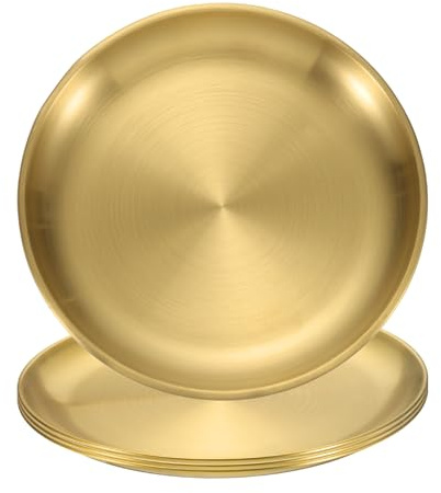 QUARKZMAN 4 stycken mattallrikar i rostfritt stål 23 cm runda | Platt metall mattallrik, för restauranger kök dessert sallad mat utomhus camping