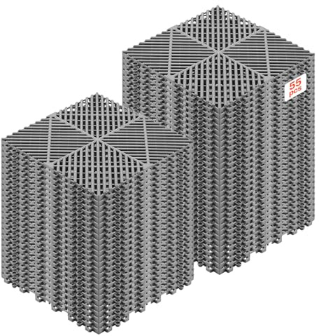 VEVOR Baldosas para Garaje Entrelazadas, 310 x 310 mm, Paquete de 55 Unidades, Azulejos de Drenaje de Polipropileno Autoventilados, Suelo Modular Antideslizante, para Baño Cocina Zonas Húmedas, Gris