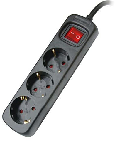 Silver Electronics - Regleta Enchufe con 3 Tomas con Interruptor, Negro, 3 Enchufes, Cable de 1,5 Metros, Protección Infantil, Toma de Tierra