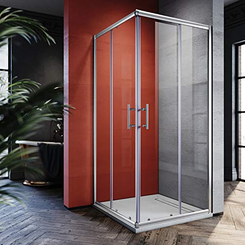 SONNI 80x80cm Eckeinstieg Duschkabine ohne duschtasse, Sicherheitsglas Schiebetür Eckdusche Duschabtrennung Duschschiebetür Glas